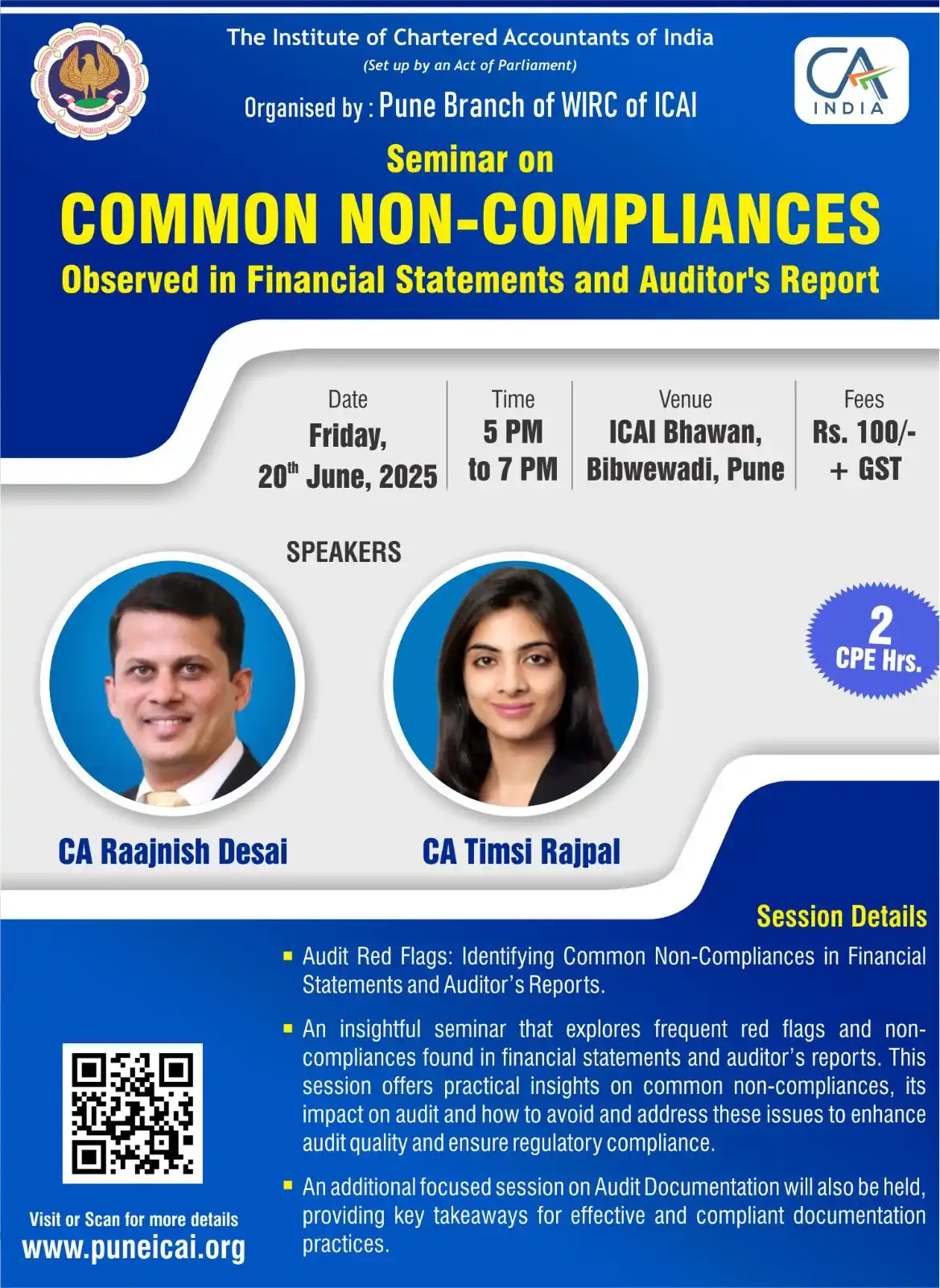 Image from Pune ICAI: Dear Member, Pune ICAI org. Seminar on Common Non-Compliances Observed...