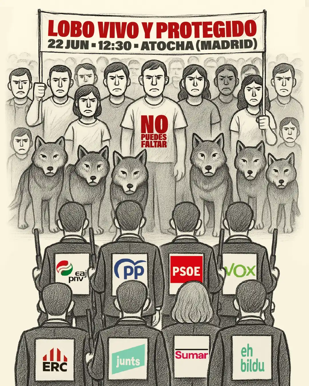 Image from PACMA: 🙌¡El lobo ibérico te necesita el 22 de junio!  ❌Unos partidos aprieta...