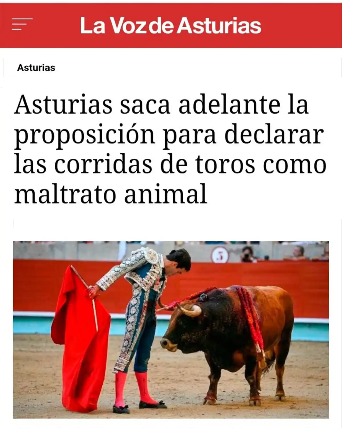 Image from PACMA: 🙌El parlamento asturiano pide al Gobierno que declare la tauromaquia ...