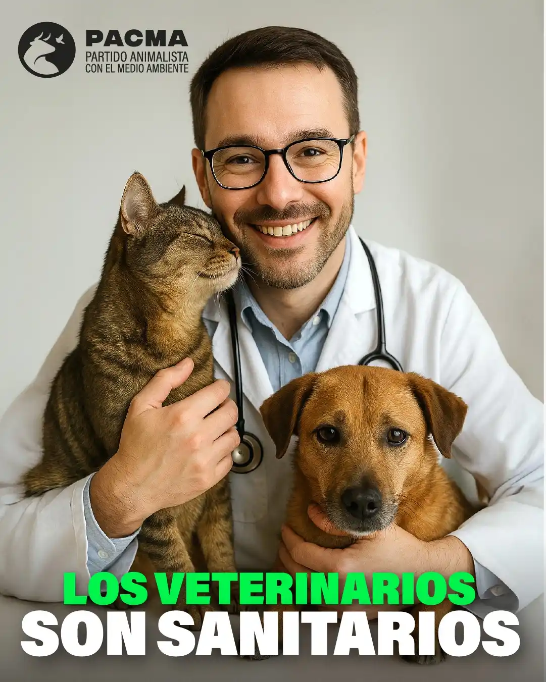 Image from PACMA: 🩺¡Los veterinarios son sanitarios!  🥼Por eso, desde PACMA apoyamos a...