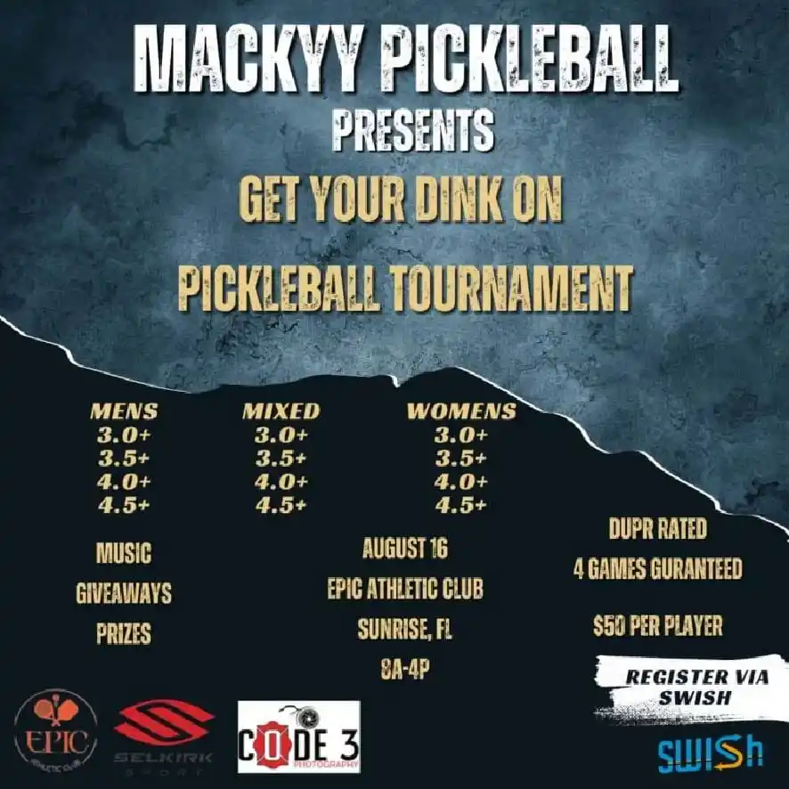 Image from Florida Pickleball Tournaments: ➡️ "Mackyy Pickleball's Get Your Dink On" Pickleball tournament in Sun...