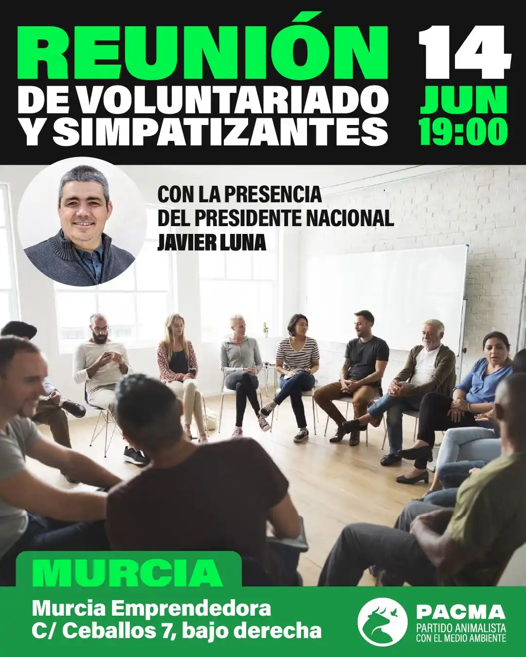 Image from PACMA: Nuestro presidente, @javi_lunaa_, estará hoy en <a class="text-blue-50...