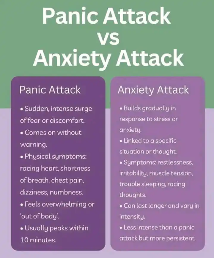 Image from Dee Caplus Writing And Therapy Agency: 💚 Panic Attack vs Anxiety Attack 💜 Understanding the difference can ...