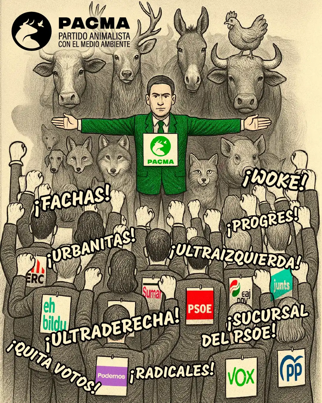 Image from PACMA: 🟢¿Qué es lo que nos diferencia del resto de partidos políticos? 🐮Fa...