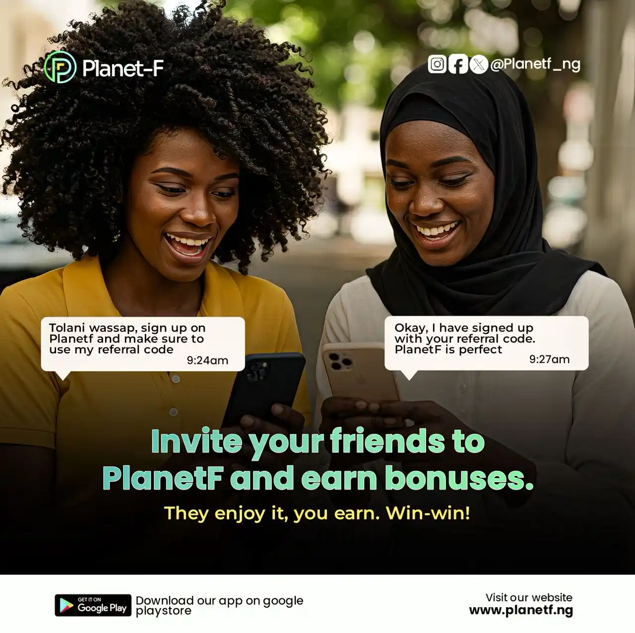 Image from PlanetF_Nigeria: Refer & Earn! 💸 You already enjoy cheap data and cashback on PlanetF ...