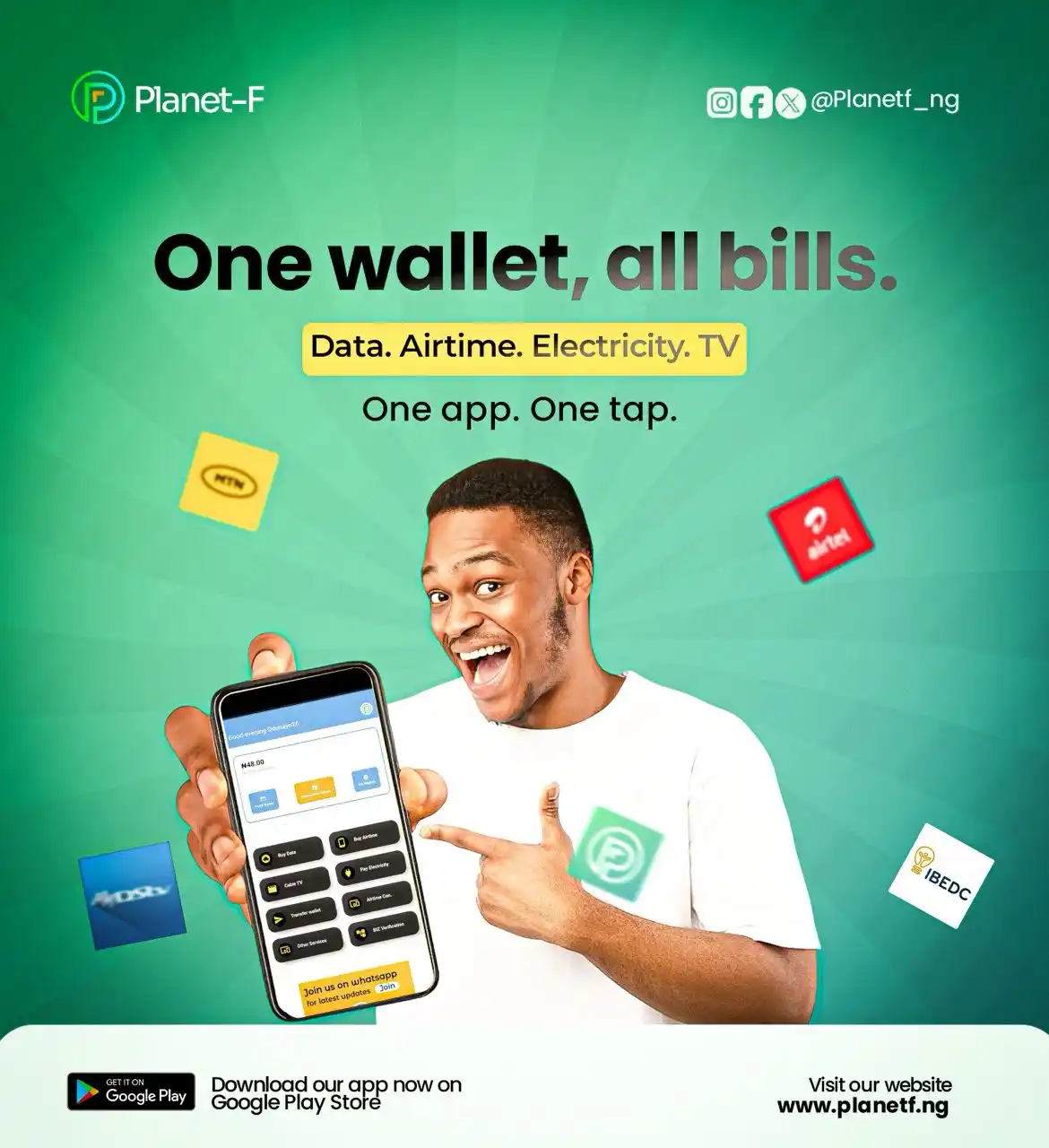 Image from PlanetF_Nigeria: Tired of high data costs? Need airtime fast? Pay your electricity and ...