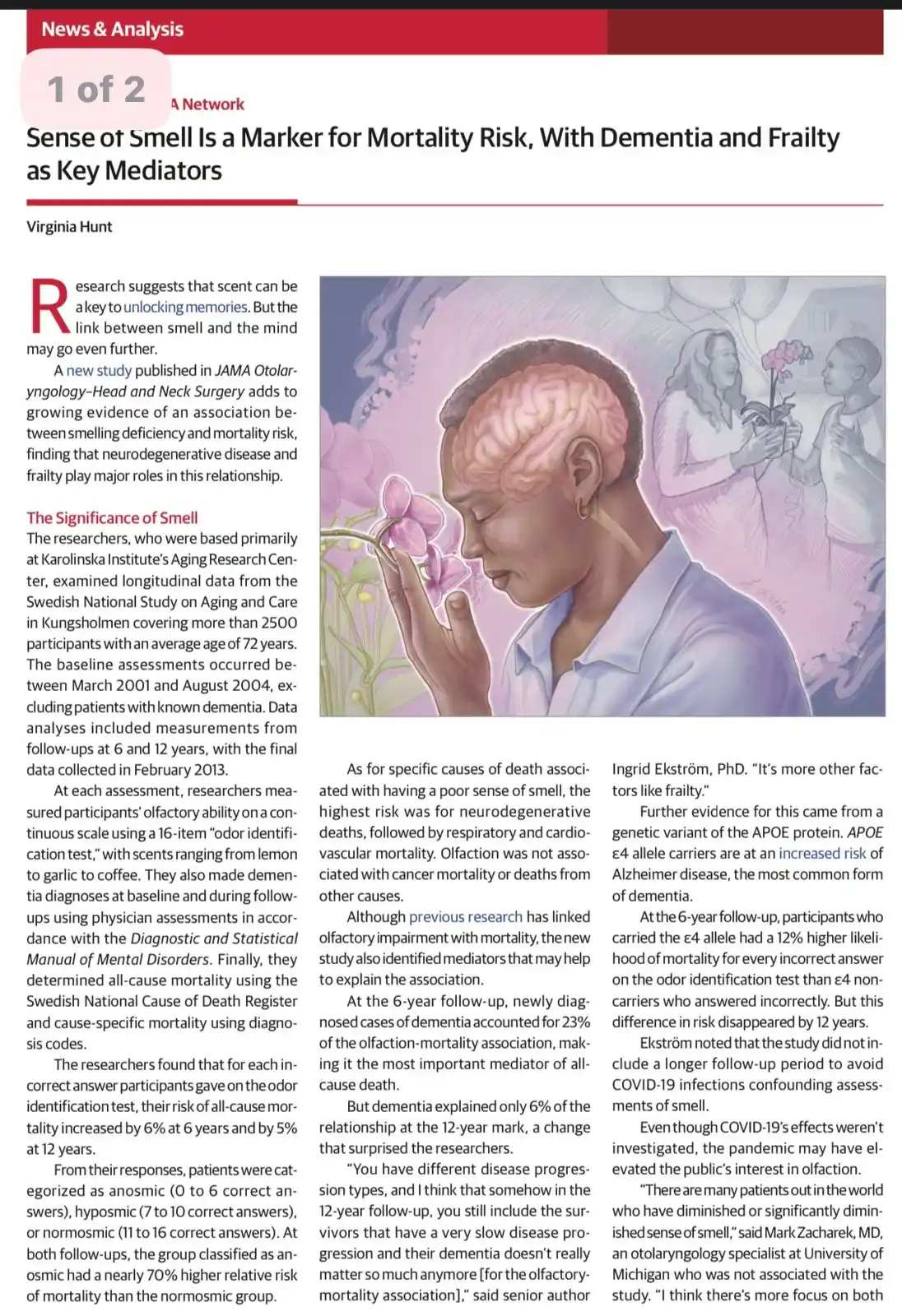 Image from Medicina Basada En Evidencia⚕️: ➡️🧠 Una disminución en el sentido del olfato se asocia con un mayor r...
