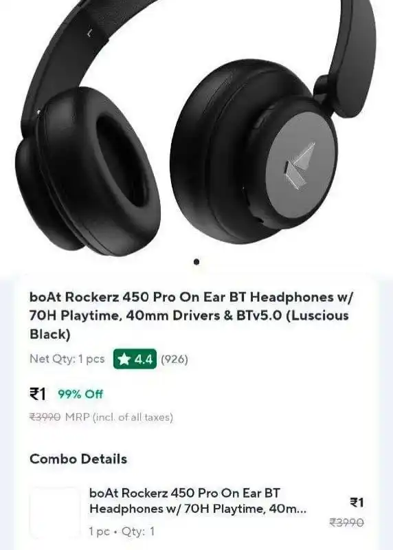 Image from 📢 AsliSKP x Hidden Discount Deals & Offers 🤑 🛍️: 🛵 Zepto Big Loot : boAt Rockerz 450 Pro On Ear BT Headphone @1 🔥 👉...