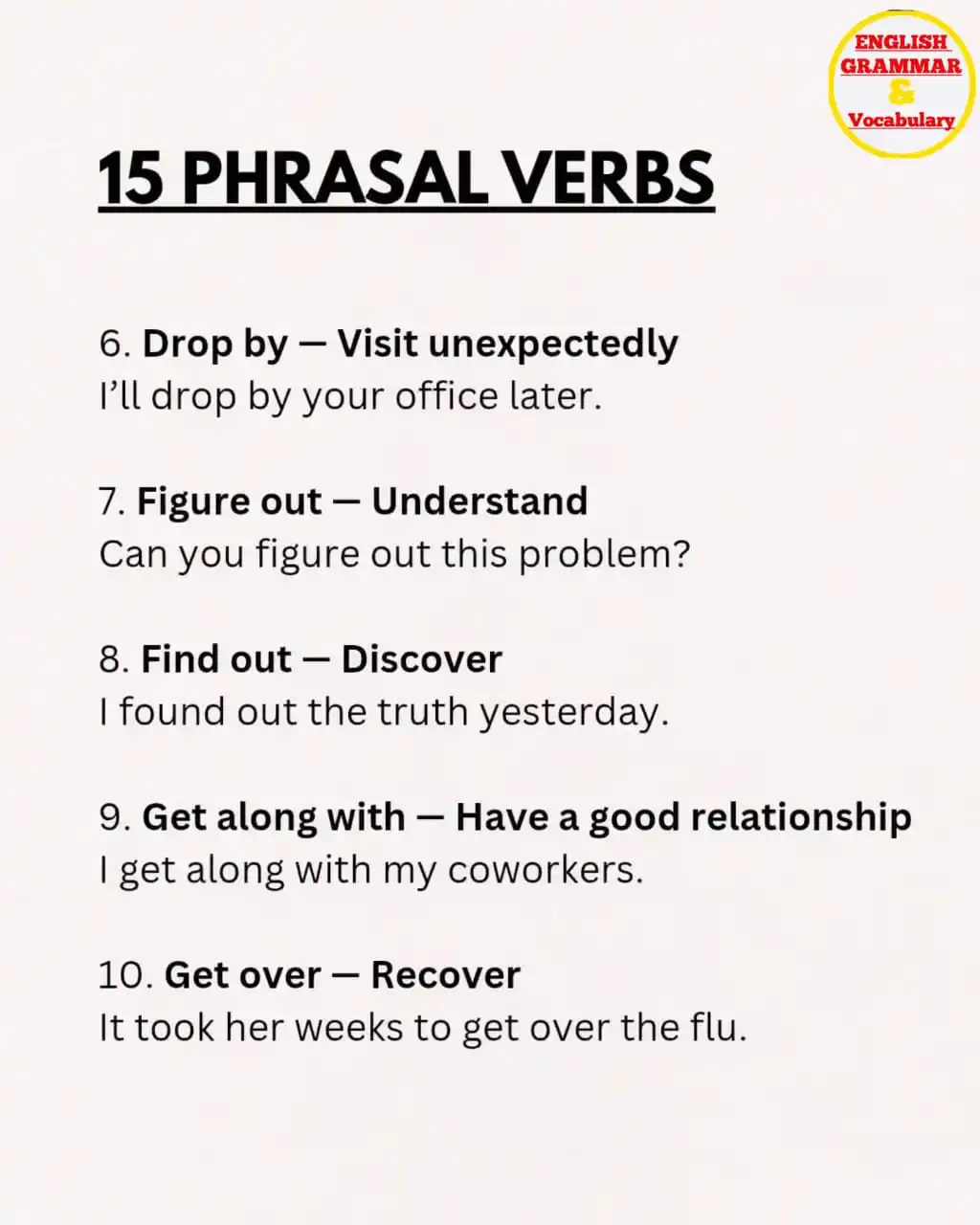 Image from English Grammar & Vocabulary IELTS TOEFL Spoken SSC Bank Upsc Rajasthan CGL CHSL RAILWAY GK NCERT GD: 15 PHRASAL VERBS Part 2❤️...