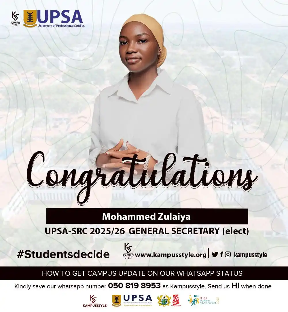 Image from Kampusstyle Official: Congrats to UPSA-SRC 2025/26 GENERAL SECRETARY (elect) - Mohammed Zula...