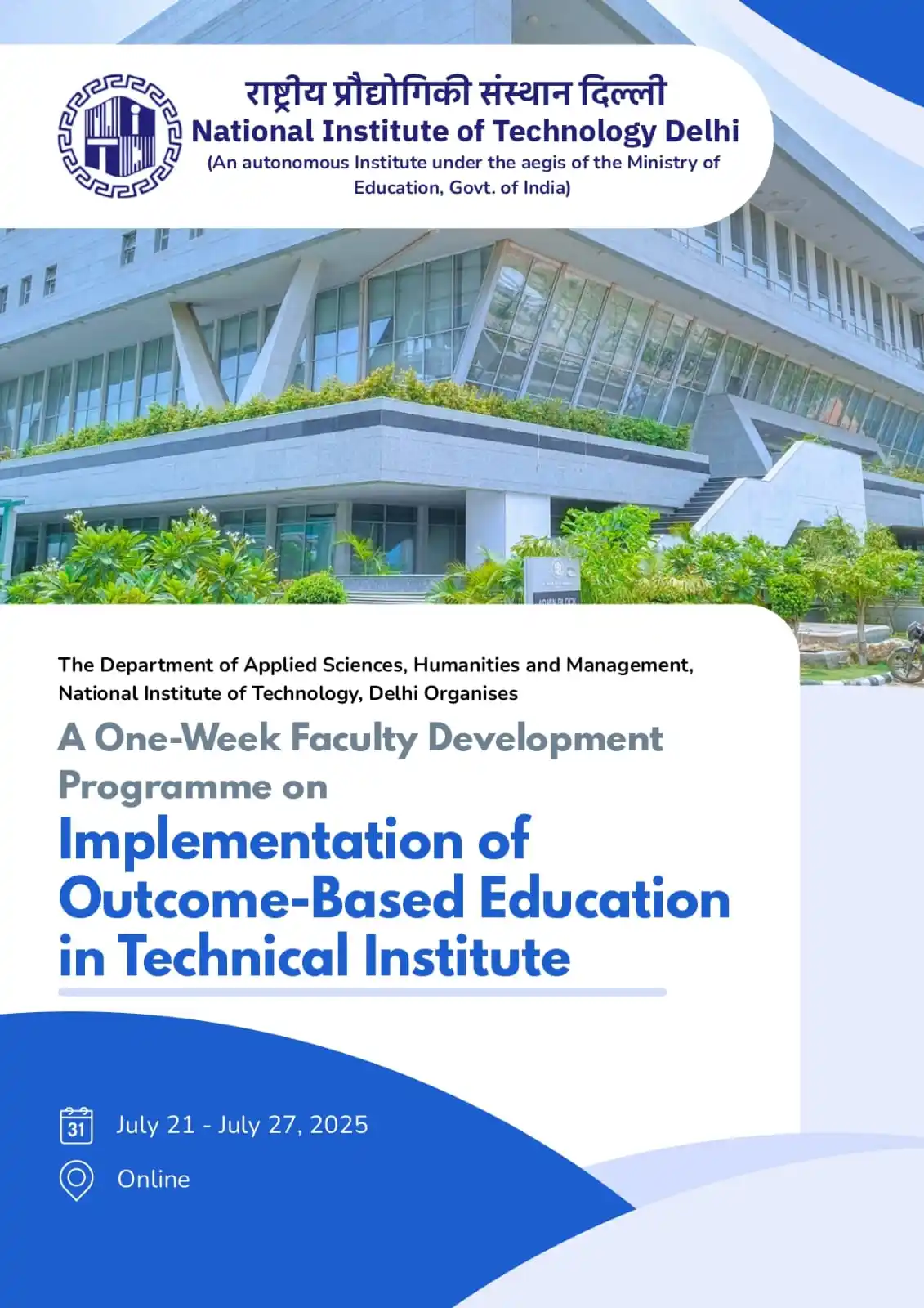 Image from Physics Aspirants: FDP on Outcome-Based Education by NIT Delhi shorturl.at/dqClJ...