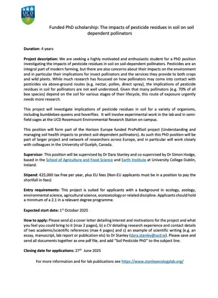 Image from World Scholarships 👩🏫 : *Funded PhD scholarship:* The impacts of pesticide residues in soil on...