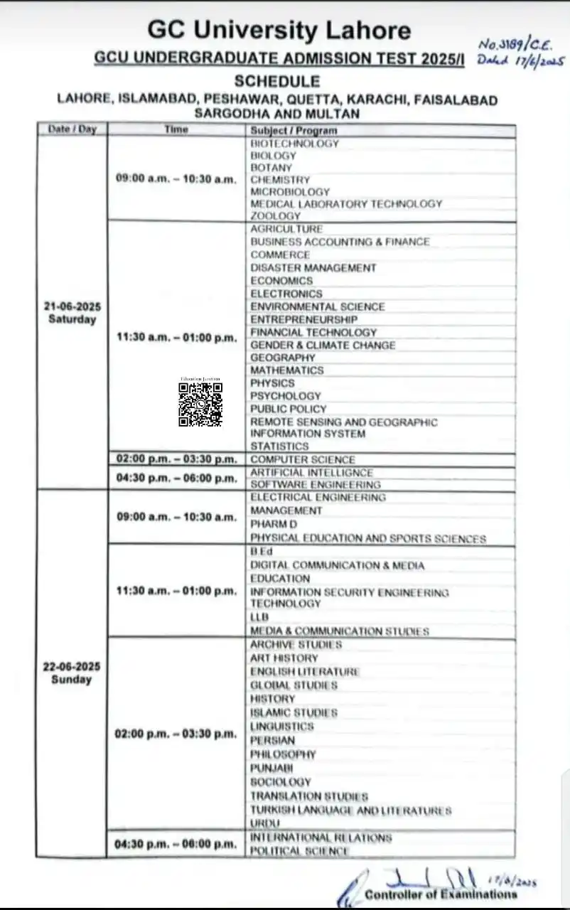 Image from EDUCATION JUNCTION: *GCUL Test Schedule*  *Follow our official Whatsap channel for further...
