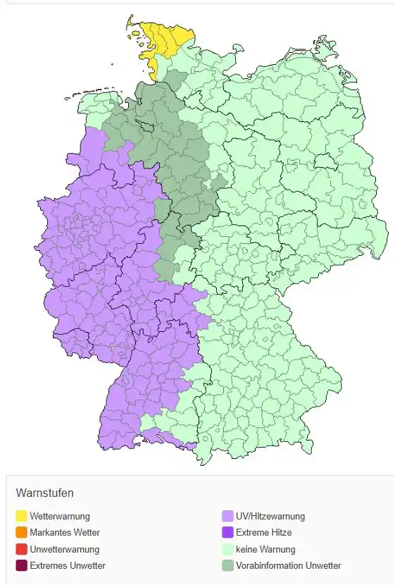 Image from WetterKontor: Hitze-Warnungen für den Südwesten und Westen, vom Nordwesten bis in de...