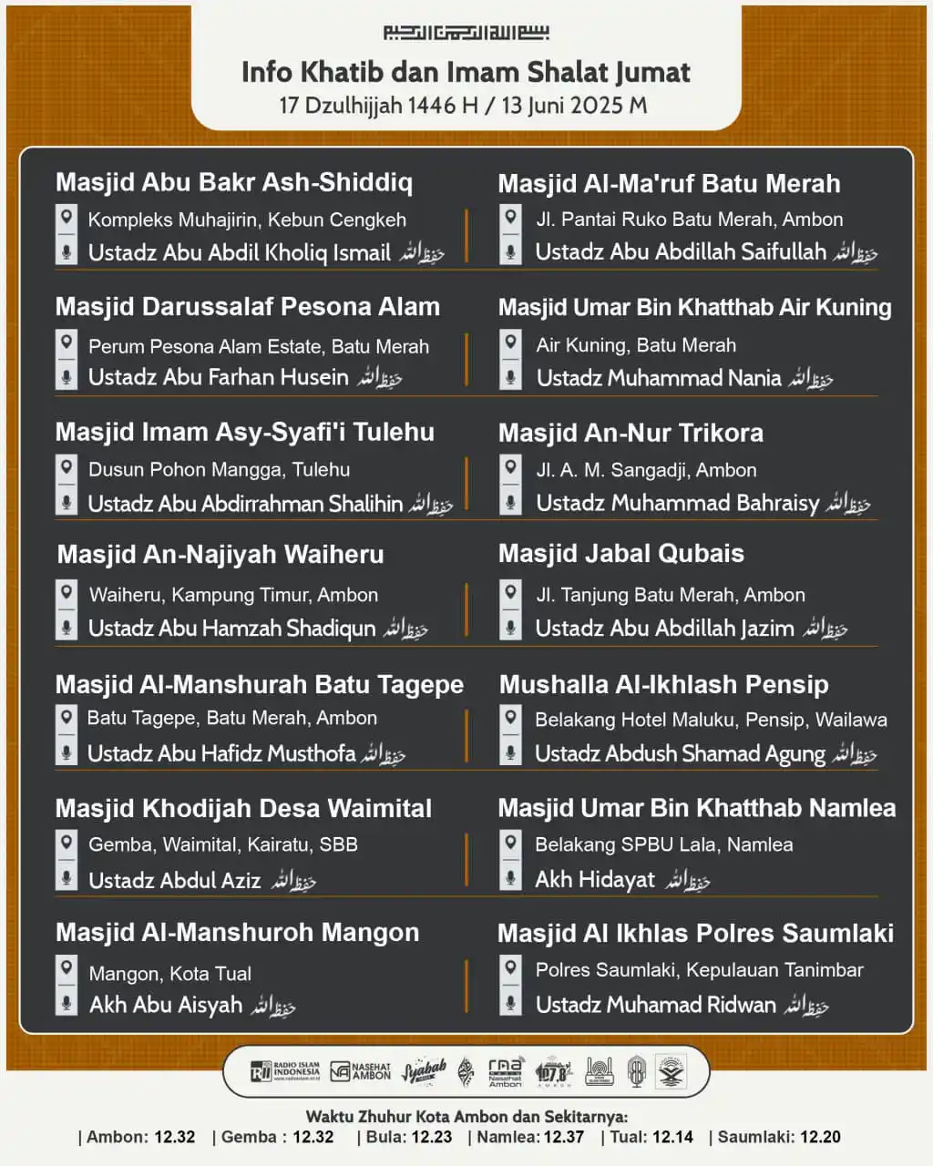 Image from Bage-Bage Faedah: ℹ️ INFO KHUTBAH DAN SHALAT JUMAT Kota Ambon dan Sekitarnya 📆 Jumat, ...