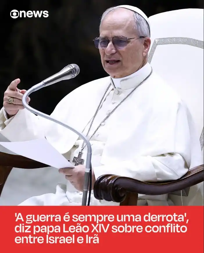 Image from GloboNews: O papa Leão XIV repetiu, nesta quarta-feira (18), uma frase que Franci...