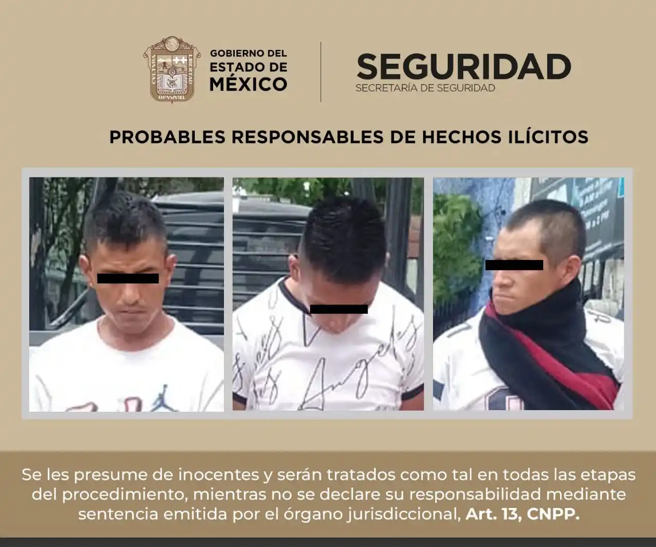 Image from Secretaría de Seguridad del Edomex : *Policías de la SSEdoméx y municipales de Jilotepec* detuvieron a tres...