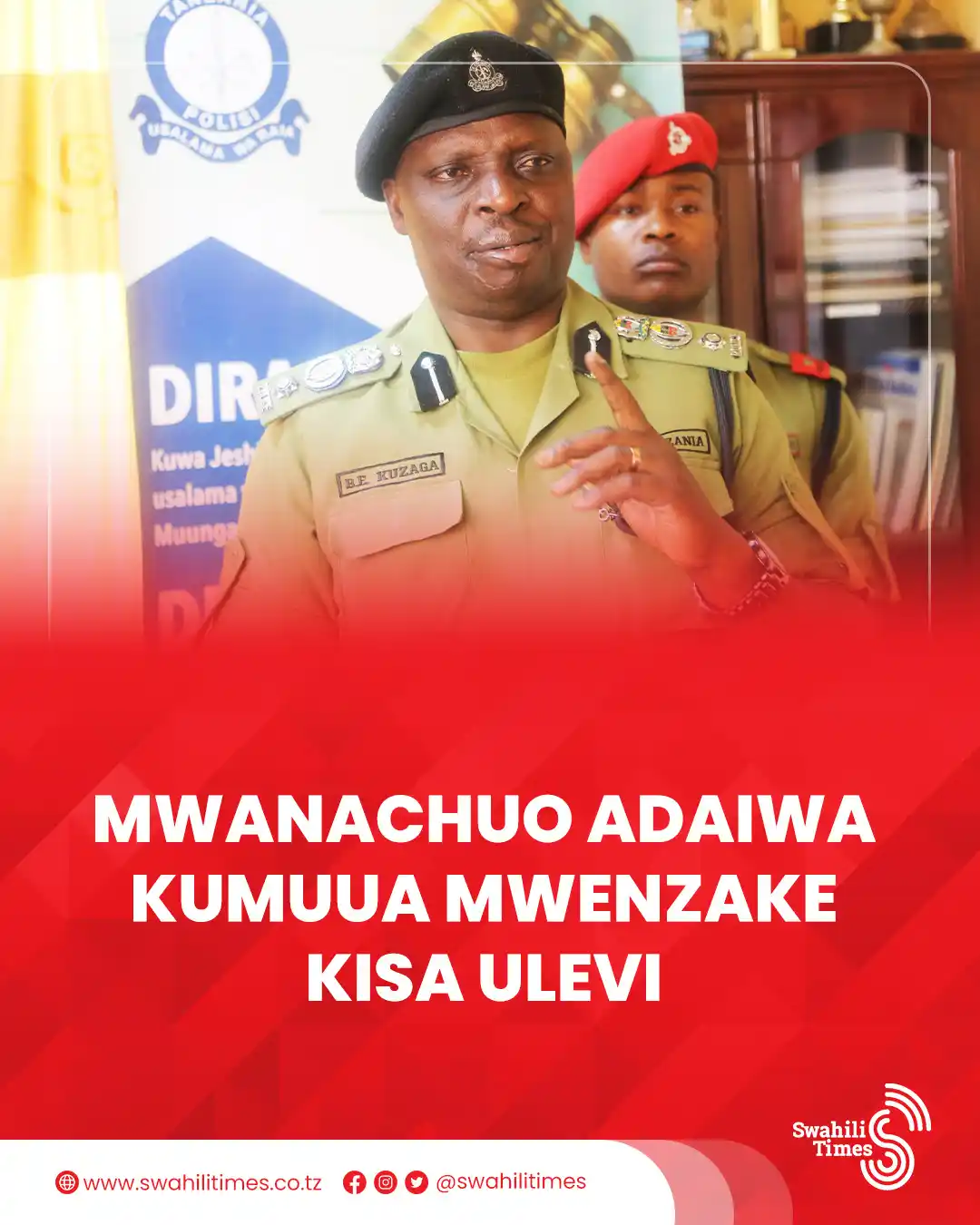 Image from Swahili Times: Polisi mkoani Mbeya wanamshikilia Emilian Duzu (21) mwanafunzi wa mwak...