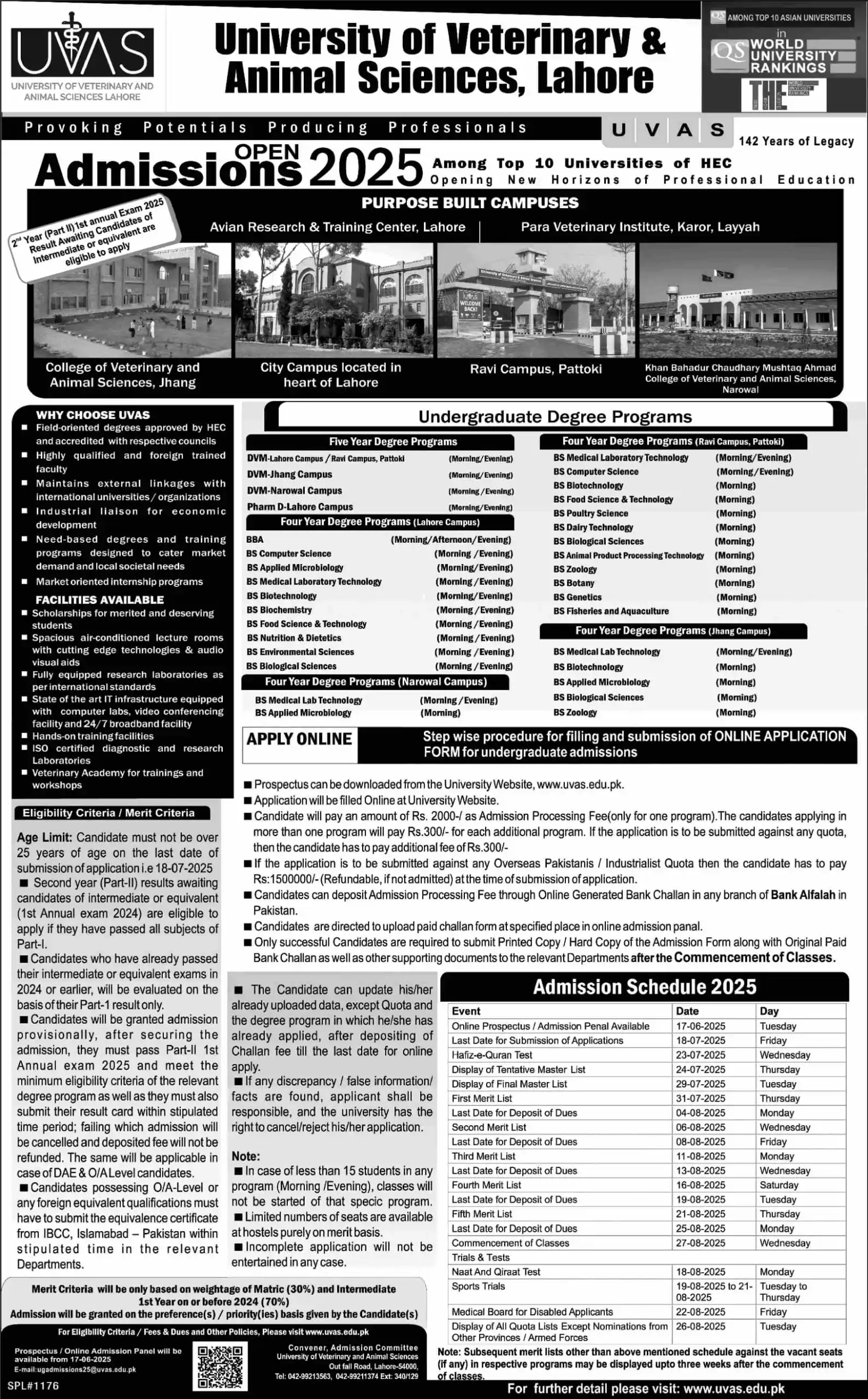 Image from Educational Updates 〽️: *💢 University of Veterinary & Animal Sciences (UVAS), Lahore* `Lahore...