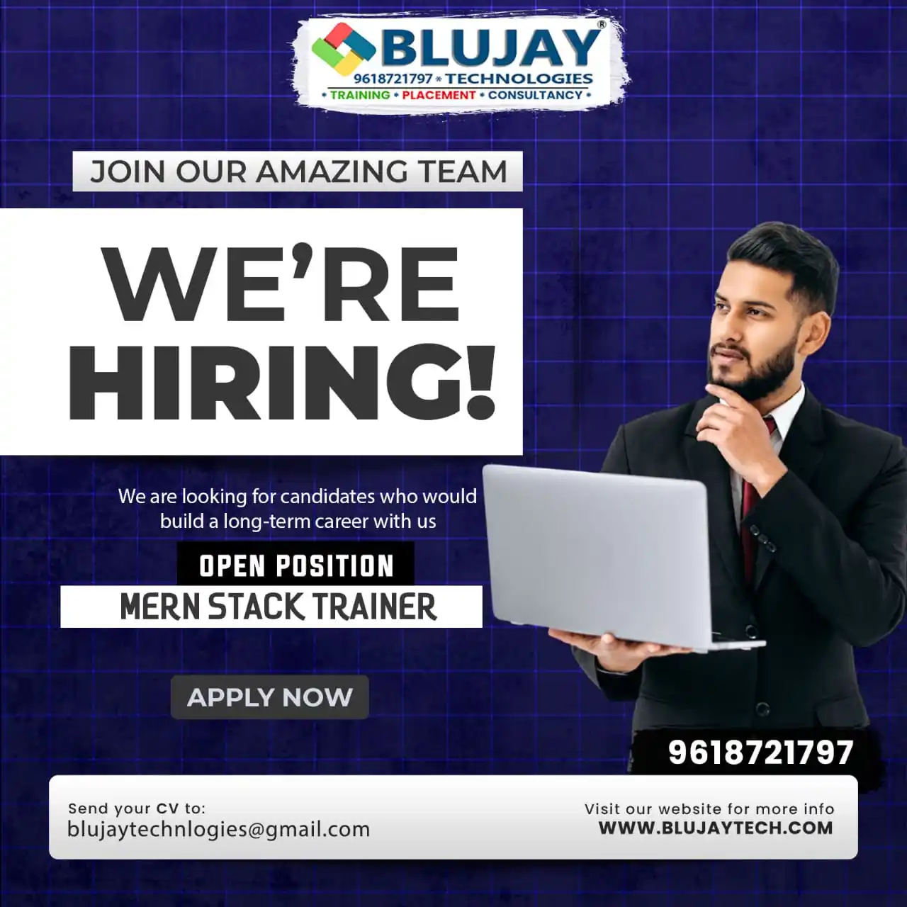 Image from Blujay Technologies !! Trainings | placements| Consulting : 🚨 We're Hiring! 🚨 MERN Stack Trainer (Offline Classes Only)  Are you...