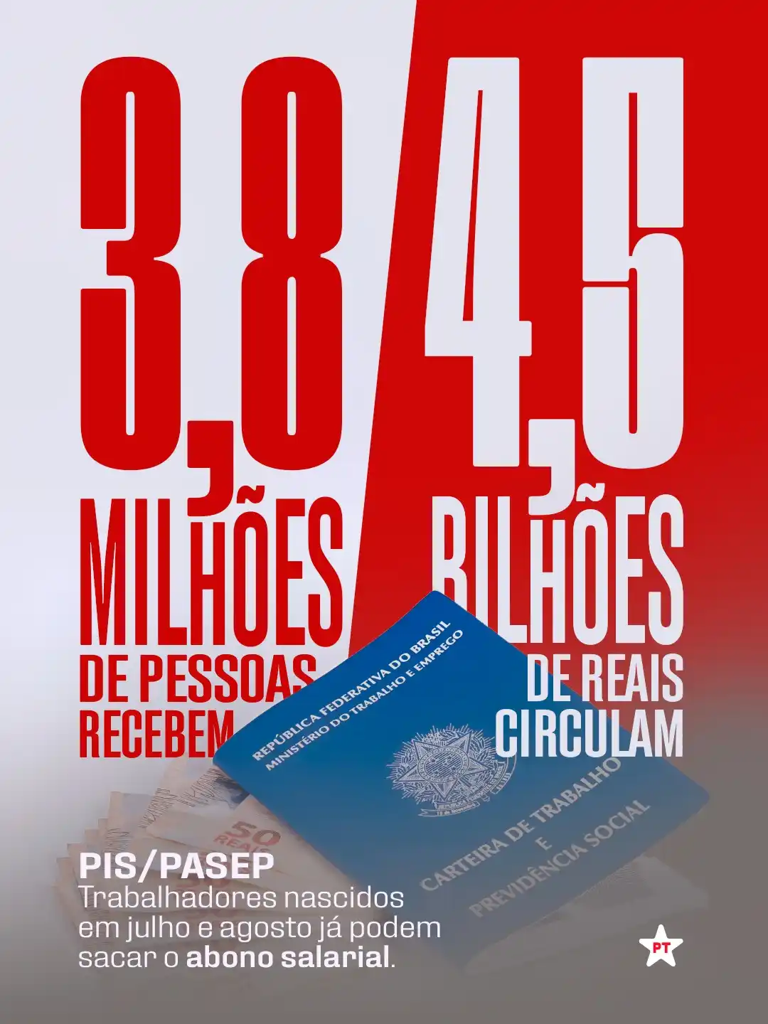 Image from PT - Partido dos Trabalhadores: 💰ABONO SALARIAL: Cerca de 3,8 milhões de trabalhadores com carteira a...