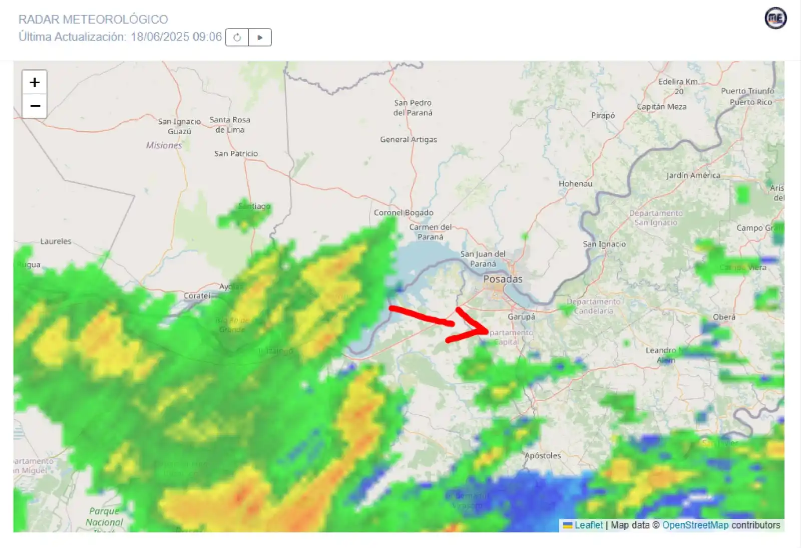 Image from Meteorología Encarnación: Actualización del aviso meteorológico | Núcleos de tormentas intensas ...