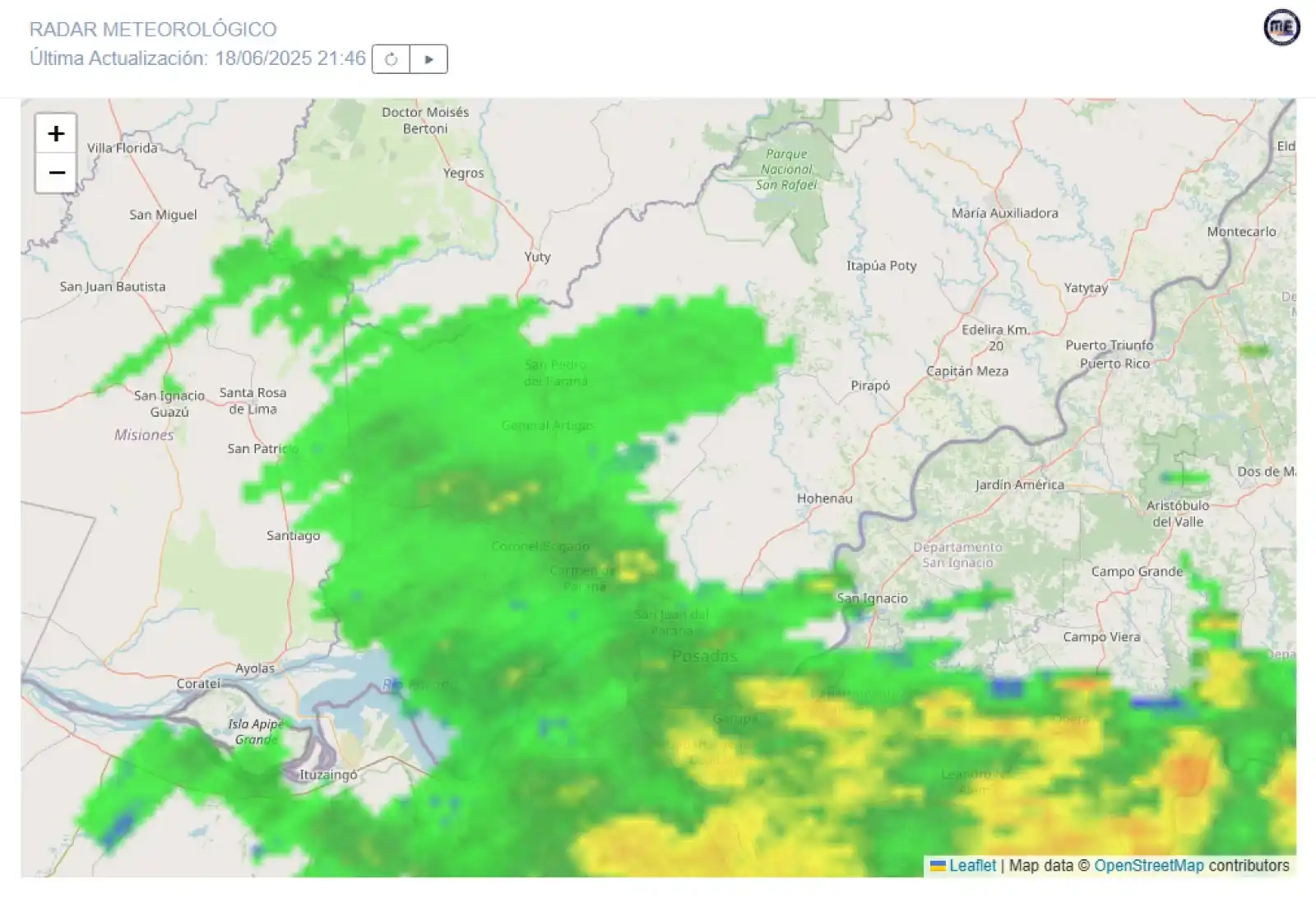 Image from Meteorología Encarnación: Actualización del aviso meteorológico | Sistema inestable produce lluv...