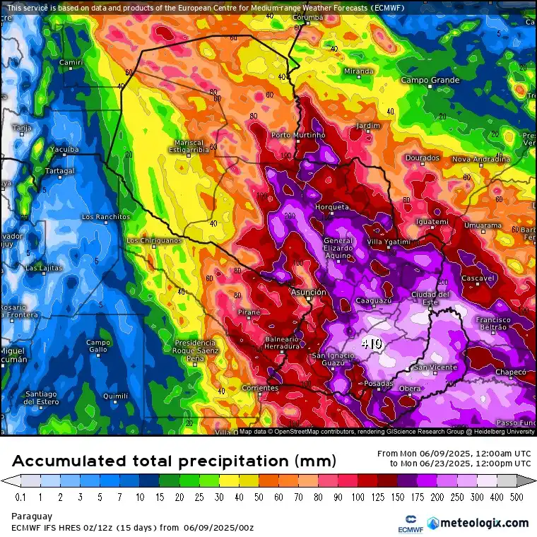 Image from Meteorología Encarnación: 🔊 ¡Atención! Vuelven las lluvias intensas a Paraguay desde este viern...