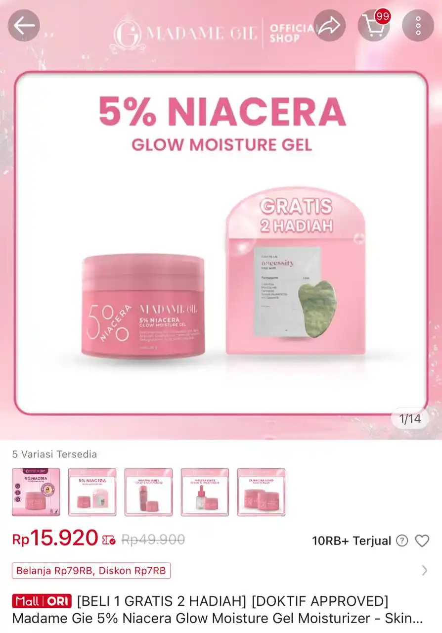 Image from Racun Shopee Receh: [BELI 1 GRATIS 2 HADIAH] [DOKTIF APPROVED] Madame Gie 5% Niacera Glow ...