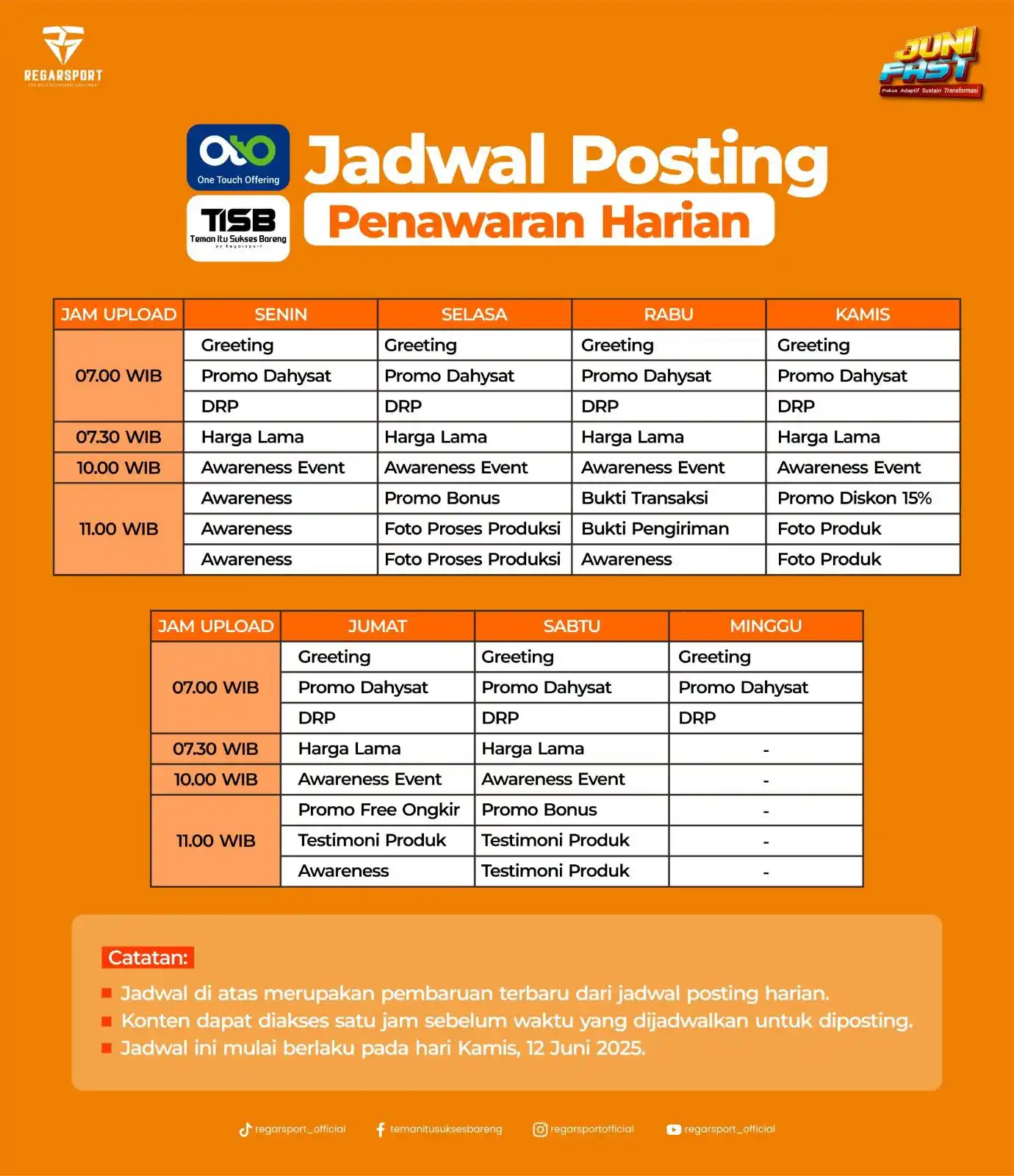 Image from REGARSPORT OFFICIAL: Catet nih Jadwal Posting Penawaran Harian🫵🏻😎 Jadwal ini *berlaku m...
