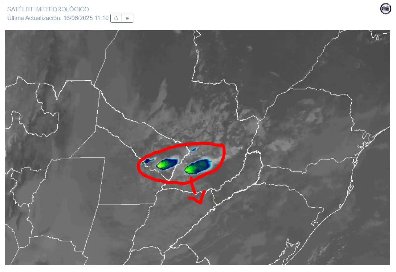 Image from Meteorología Encarnación: El tiempo | Áreas de lluvias dispersas con núcleos de actividad eléctr...