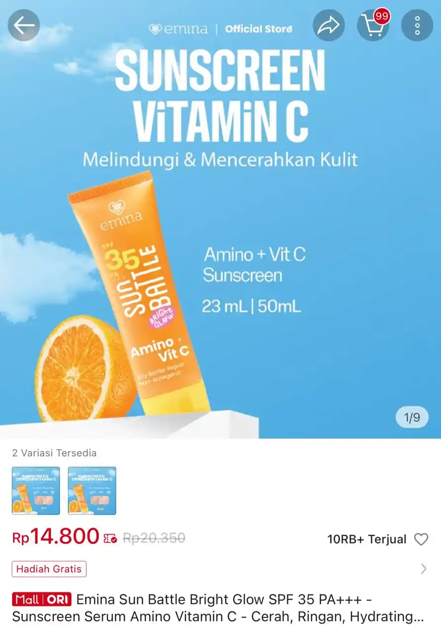 Image from Racun Shopee Receh: Emina Sun Battle Bright Glow SPF 35 PA+++ - Sunscreen Serum Amino Vita...