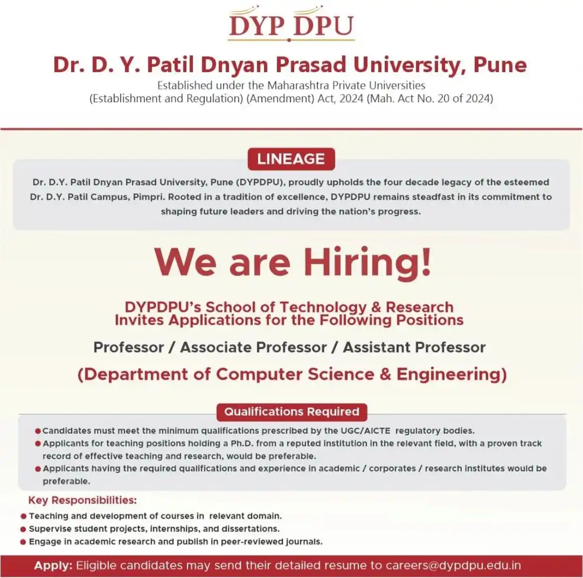 Image from ServiceSetu Academics: 𝗙𝗮𝗰𝘂𝗹𝘁𝘆 𝗥𝗲𝗰𝗿𝘂𝗶𝘁𝗺𝗲𝗻𝘁 | Dr. D. Y. Patil Dnyan Prasad U...