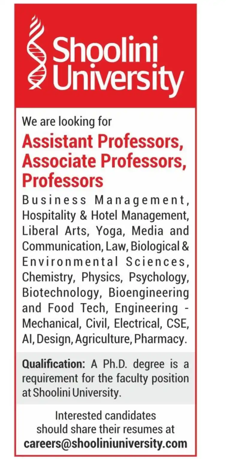 Image from ServiceSetu Academics: 𝗙𝗮𝗰𝘂𝗹𝘁𝘆 𝗥𝗲𝗰𝗿𝘂𝗶𝘁𝗺𝗲𝗻𝘁 | Shoolini University  https://w...