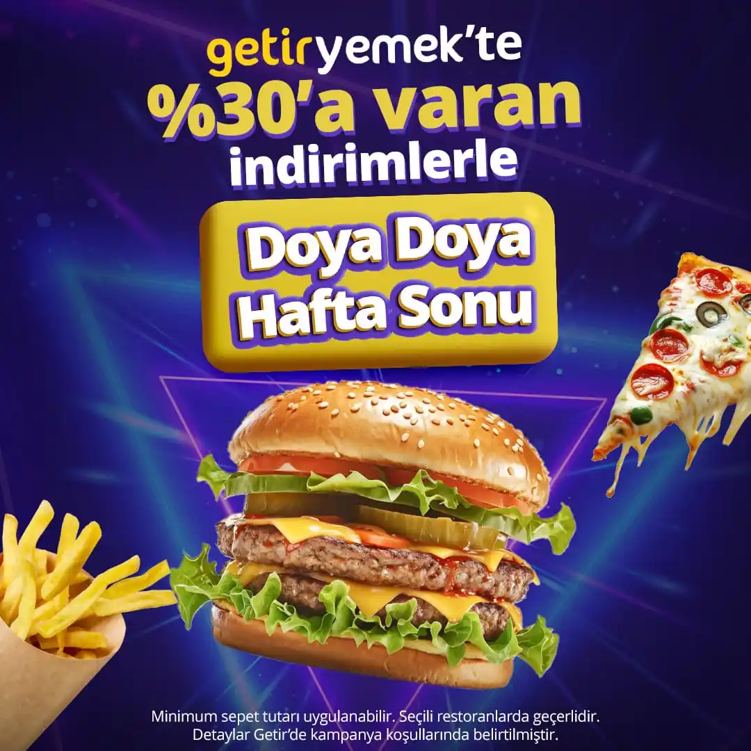 Image from getir: GetirYemek'te hafta sonu *%30'a varan* indirimler seni bekliyor🍔🌯🧋�...