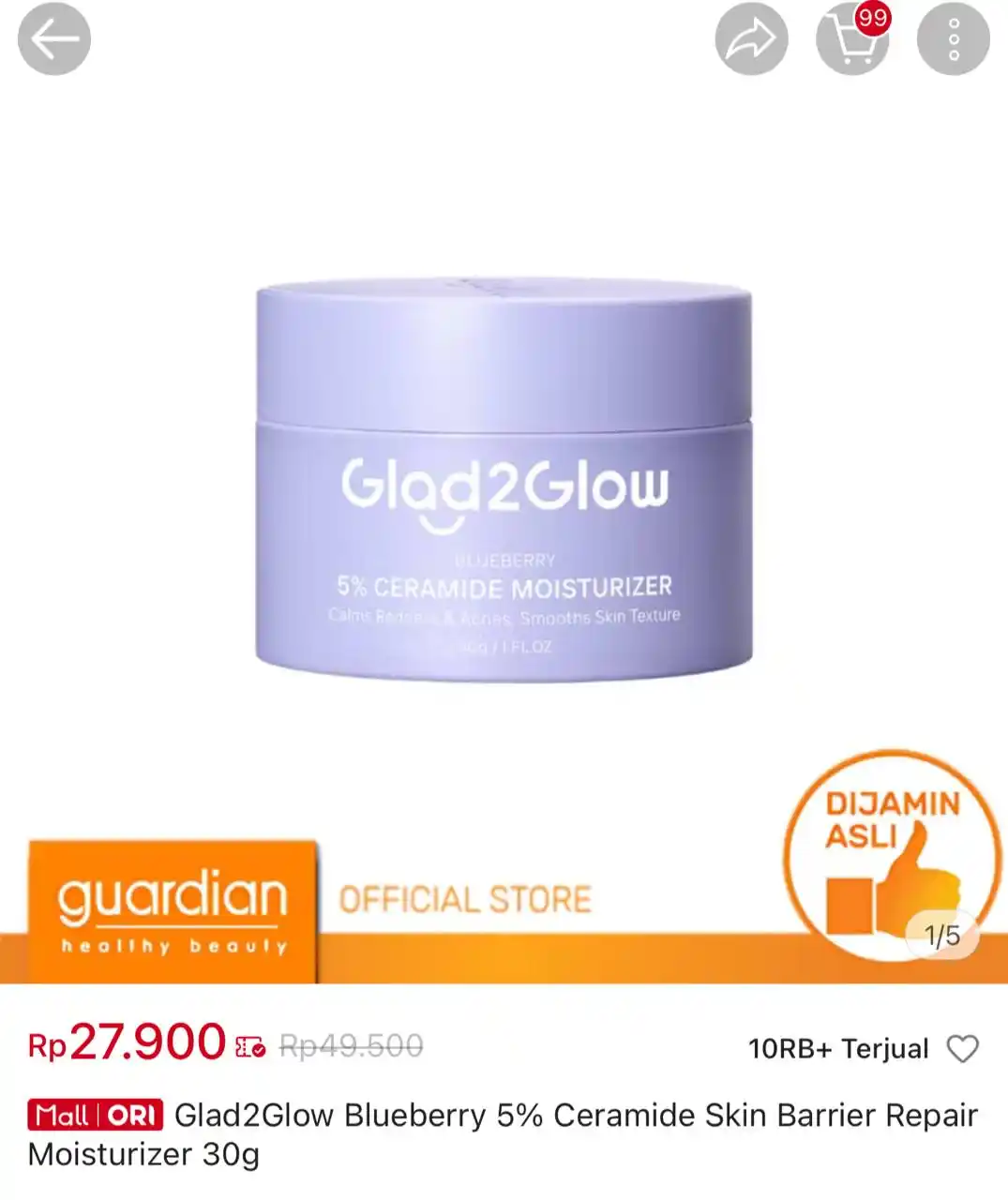 Image from Racun Shopee Receh: Glad2Glow Blueberry 5% Ceramide Skin Barrier Repair Moisturizer 30g ht...