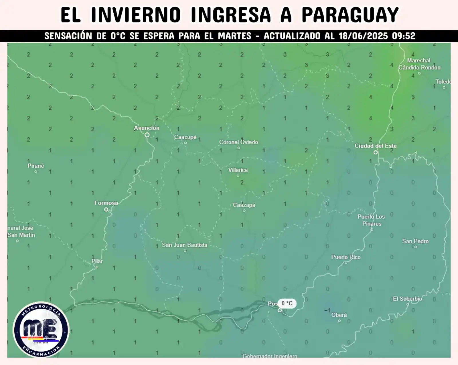 Image from Meteorología Encarnación: 🔊 Ingreso de masa de aire de origen polar.  ¡Preparen los abrigos! Un...