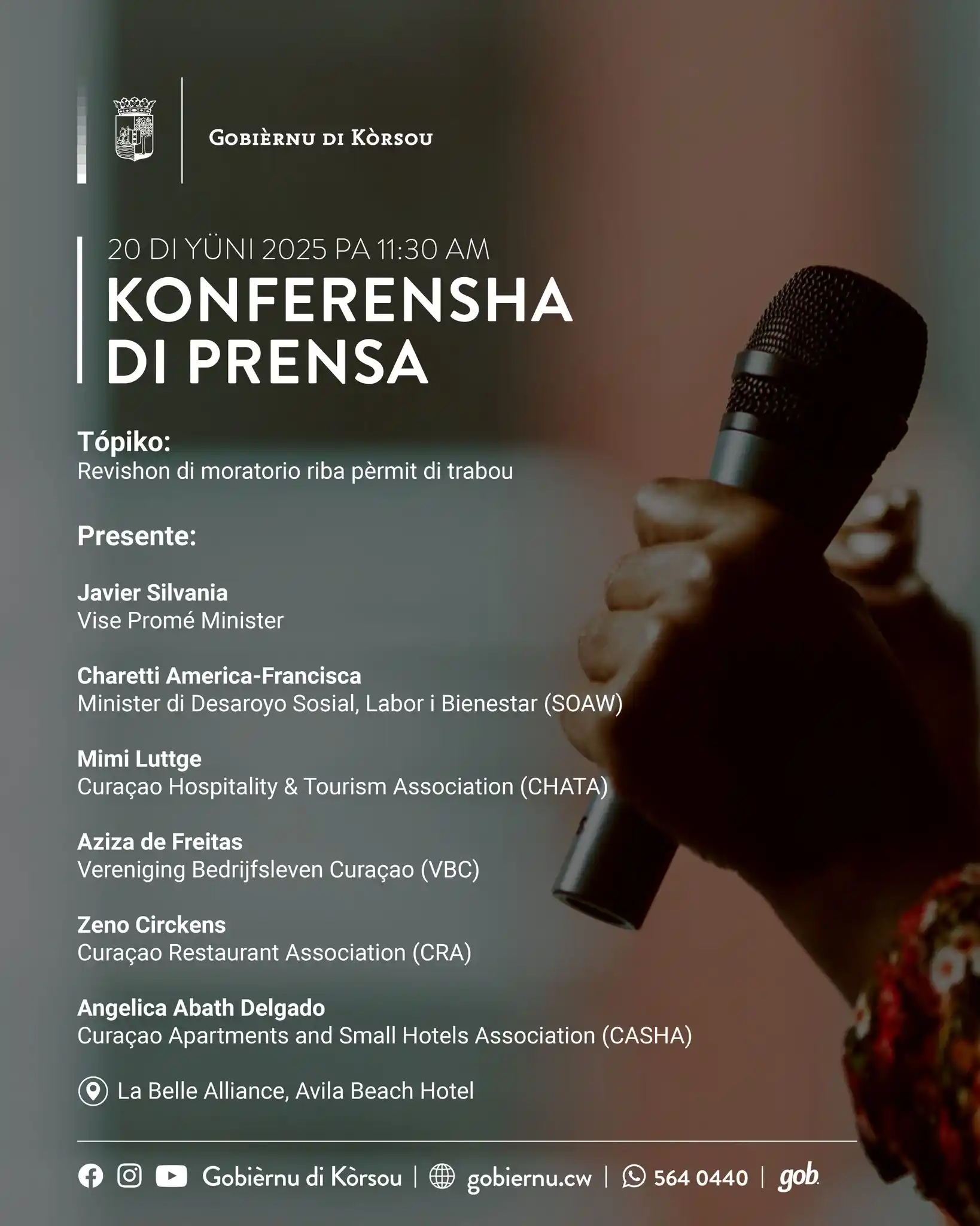 Image from Gobièrnu di Kòrsou: *[INVITASHON]*: *Djabièrnè, 20 di yüni 2025,  pa 11:30’or di mainta*, ...