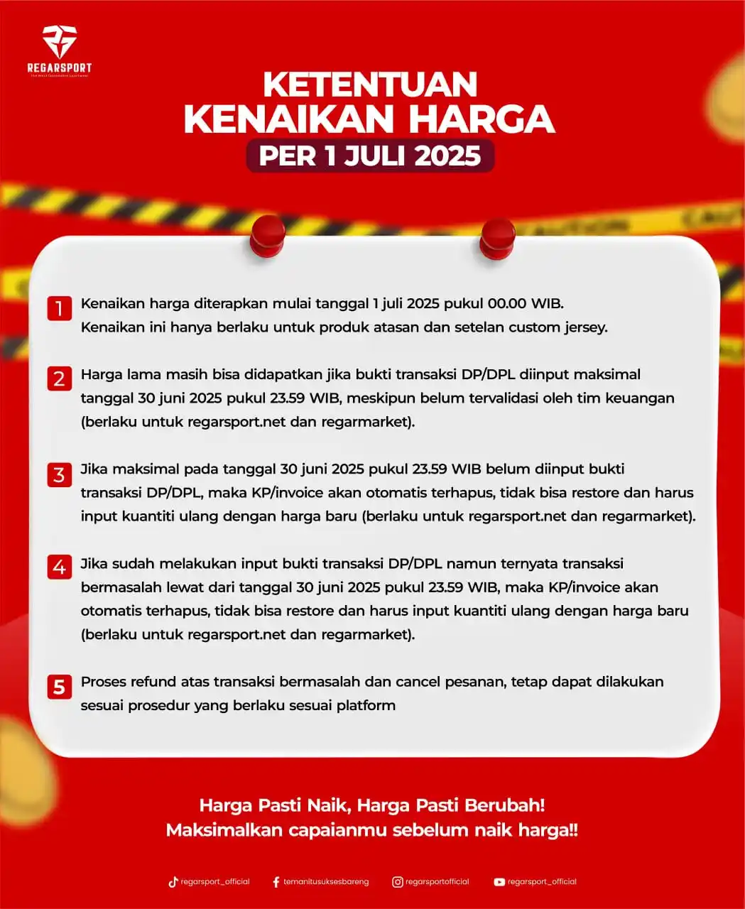 Image from REGARSPORT OFFICIAL: Kenaikan harga sudah di ketok palu, simak dan pahami ketentuan berikut...