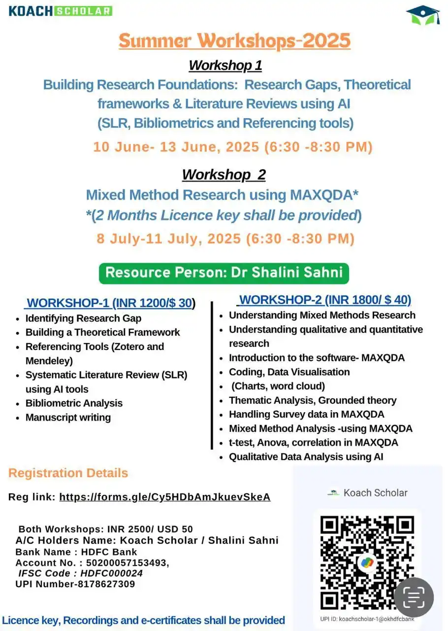 Image from ServiceSetu Academics: *Koach Scholar Summer Workshops* *WORKSHOP-1:Building Research Foundat...