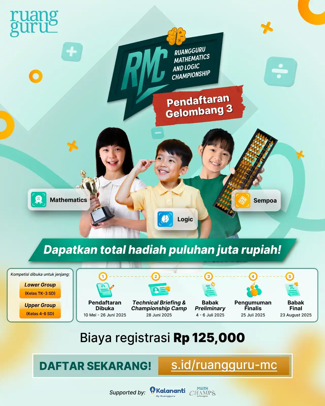 Image from Kompetisi Sains Ruangguru 2025 🏆: 📣 *Kompetisi Nasional Matematika, Logika, dan Sempoa untuk TK–SD dari...