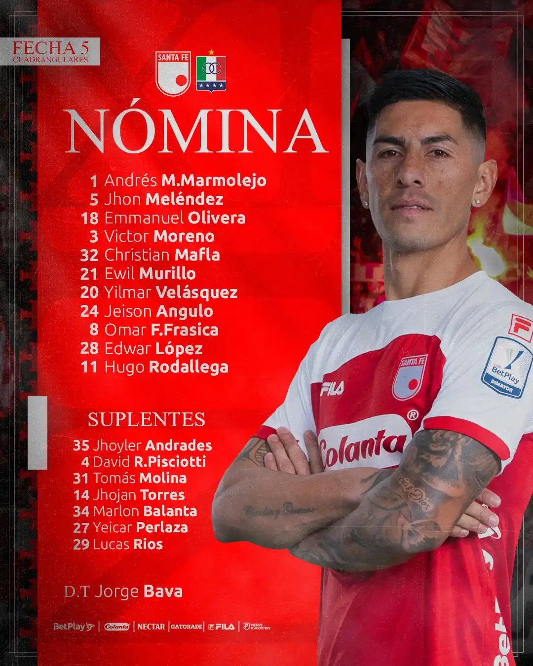 Image from Independiente Santa Fe 🇮🇩: La nómina del León para la fecha 5 de los cuadrangulares finales 🦁❤️�...