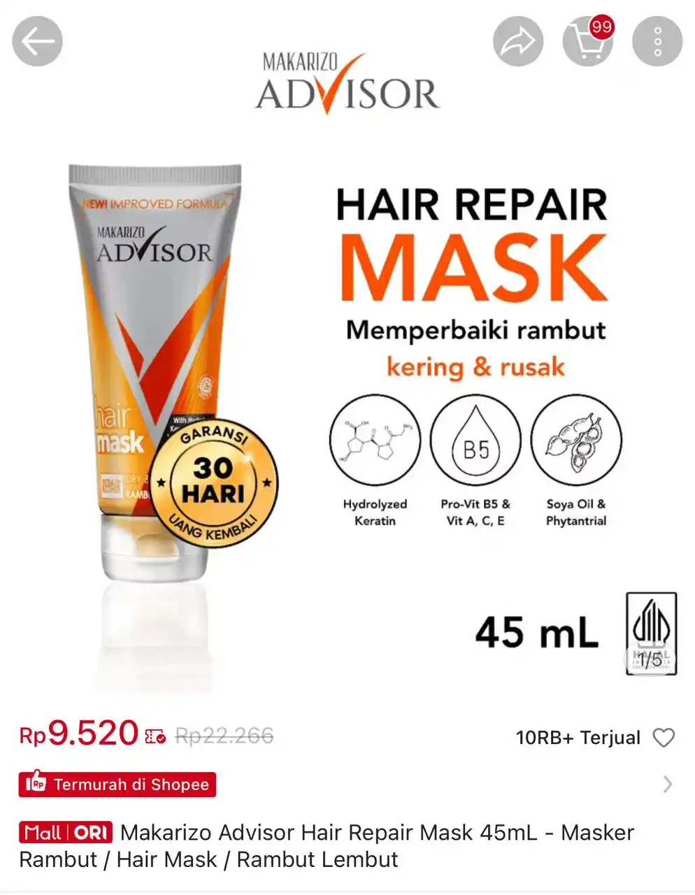 Image from Racun Shopee Receh: Makarizo Advisor Hair Repair Mask 45mL - Masker Rambut / Hair Mask / R...