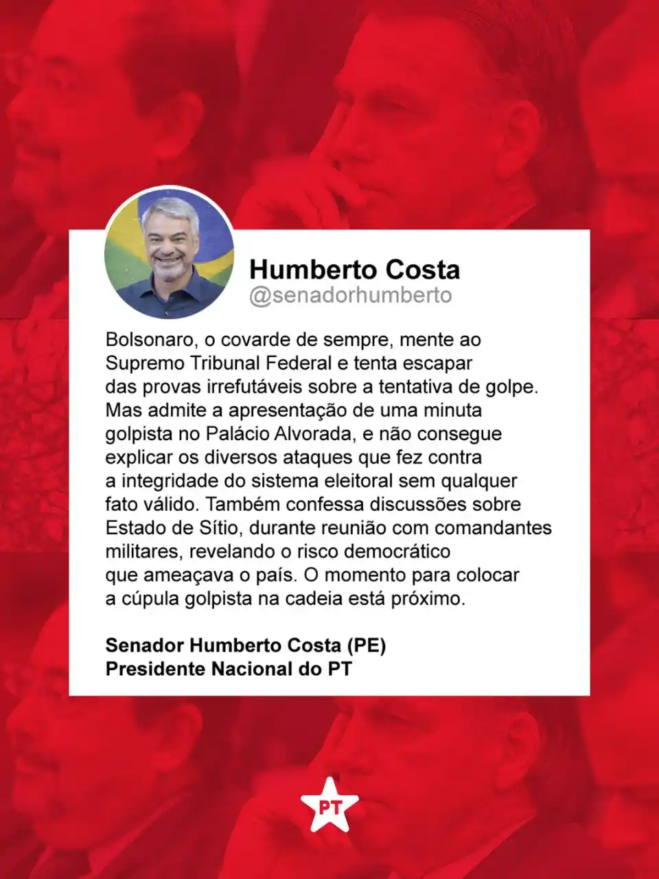 Image from PT - Partido dos Trabalhadores: 📢 O senador Humberto Costa, presidente nacional do PT, comenta o depo...