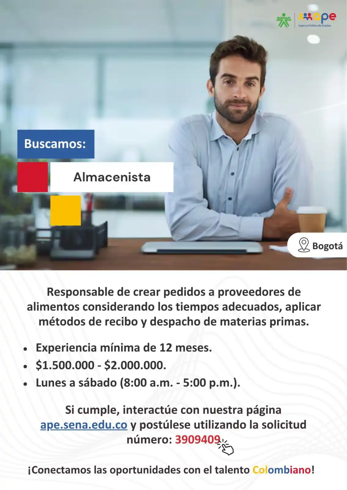 Image from Oportunidades Bogotá: Postúlate 👉🏻 https://agenciapublicadeempleo.sena.edu.co/spe-web/spe/...