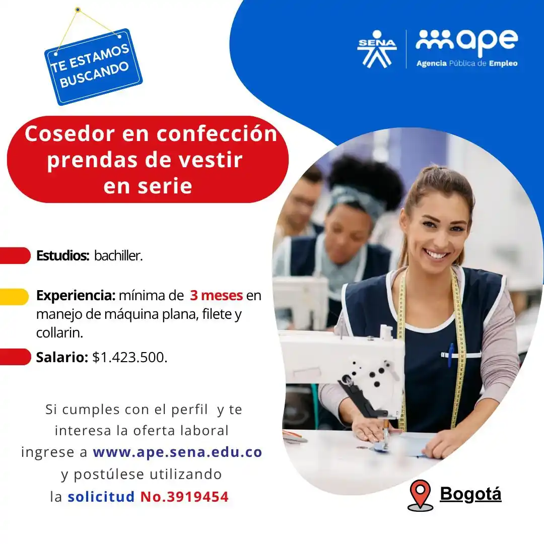 Image from Oportunidades Bogotá: Postúlate 👉🏻 https://agenciapublicadeempleo.sena.edu.co/spe-web/spe/...