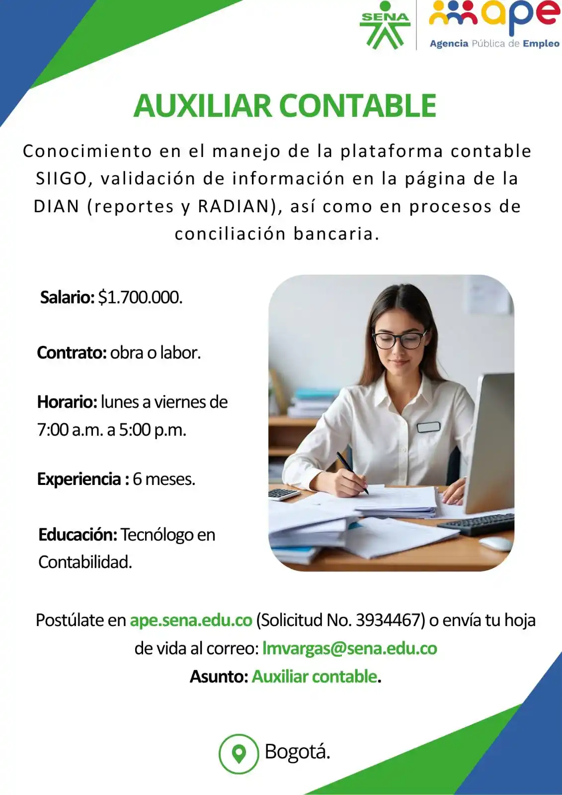 Image from Oportunidades Bogotá: Postúlate 👉🏻 https://agenciapublicadeempleo.sena.edu.co/spe-web/spe/...