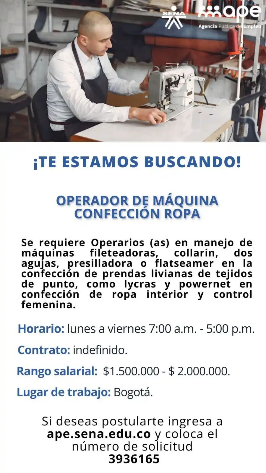 Image from Oportunidades Bogotá: Postúlate 👉🏻 https://agenciapublicadeempleo.sena.edu.co/spe-web/spe/...