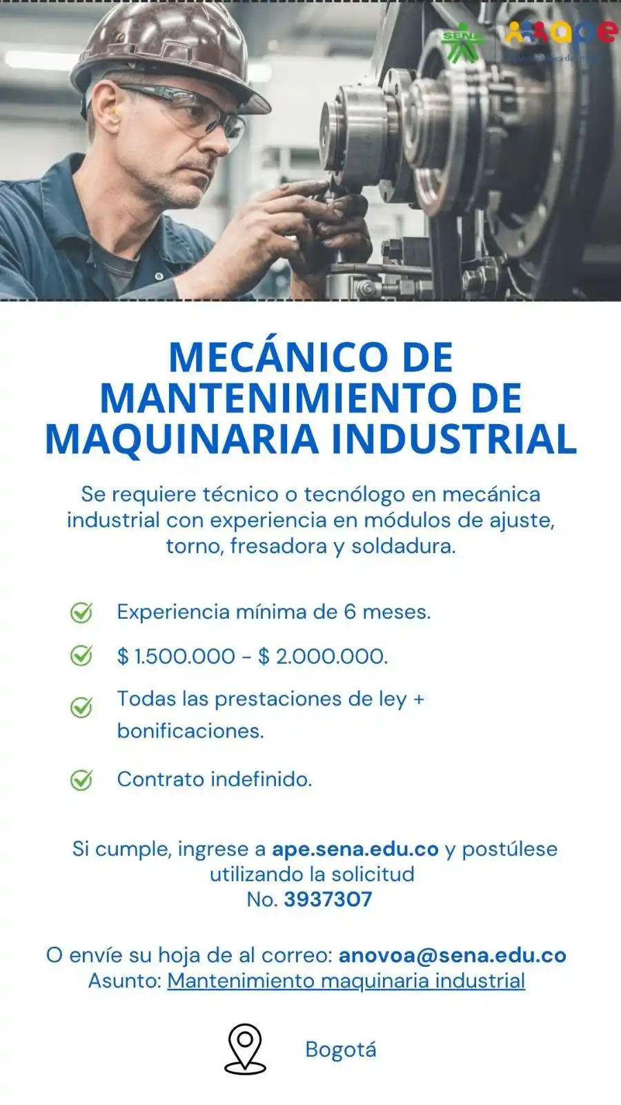 Image from Oportunidades Bogotá: Postúlate 👉🏻 https://agenciapublicadeempleo.sena.edu.co/spe-web/spe/...
