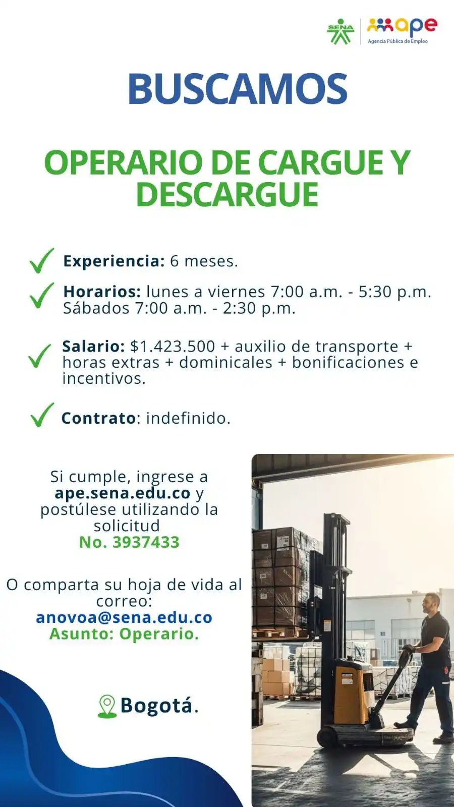 Image from Oportunidades Bogotá: Postúlate 👉🏻 https://agenciapublicadeempleo.sena.edu.co/spe-web/spe/...